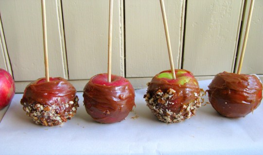 caramel apples in a row