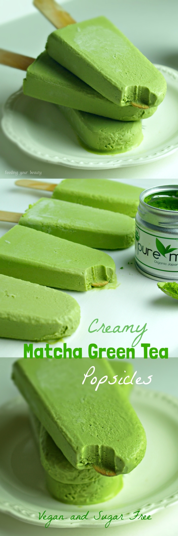 Creamy Matcha Green Tea Popsicles - Vegan and Sugar Free