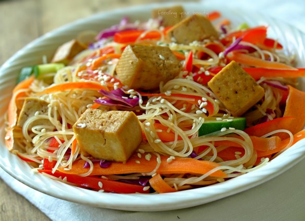 Rainbow Sesame Rice Noodle Bowl