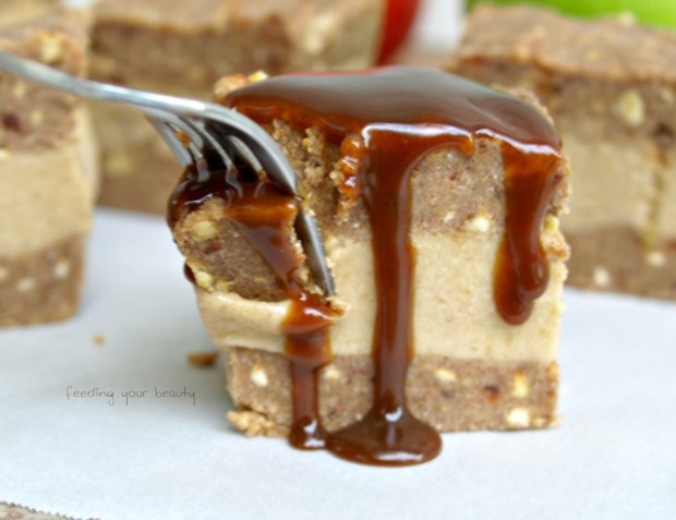 Raw Apple Pie a la Mode Bars with Caramel Sauce (vegan, gluten free, paleo)