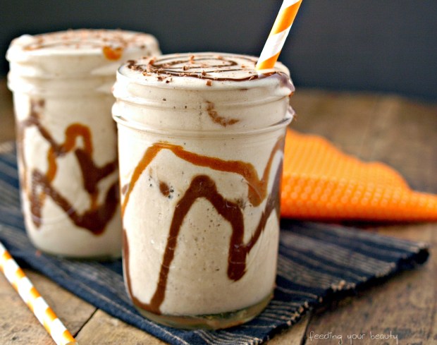 Vanilla Lucuma Shake with Pumpkin Spice and Chocolate Espresso Syrup - Vegan, Low Fat, Refined Sugar Free