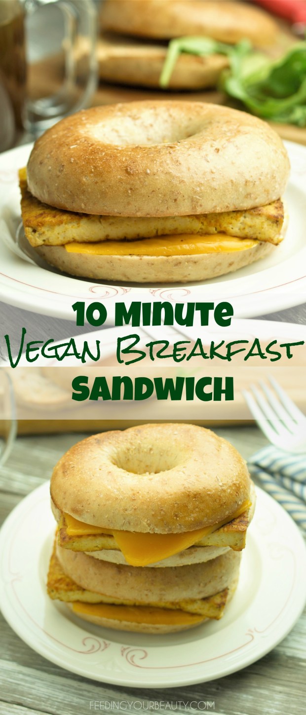 10 Minute Vegan Breakfast Sandwich with Tofu "Egg" and Dairy Free Cheese. Super easy!