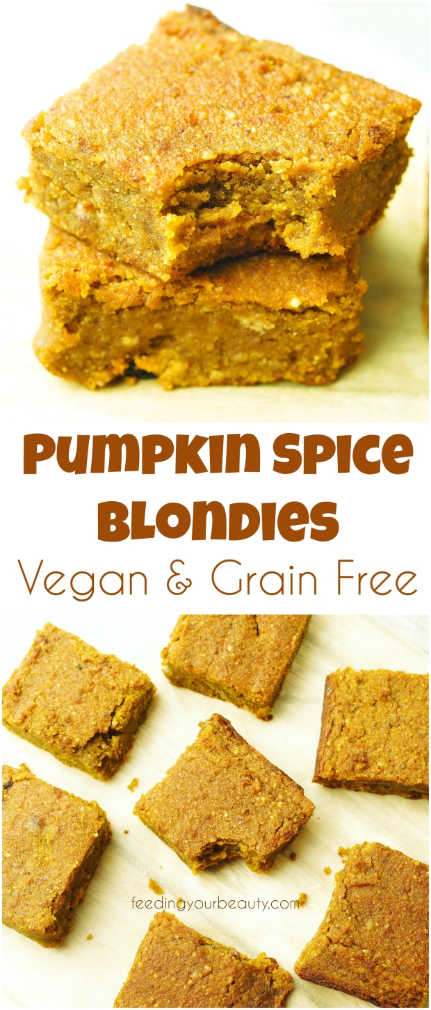 Pumpkin Spice Blondies - Vegan, Naturally Sweetened, Gluten Free, Oil Free, Grain Free