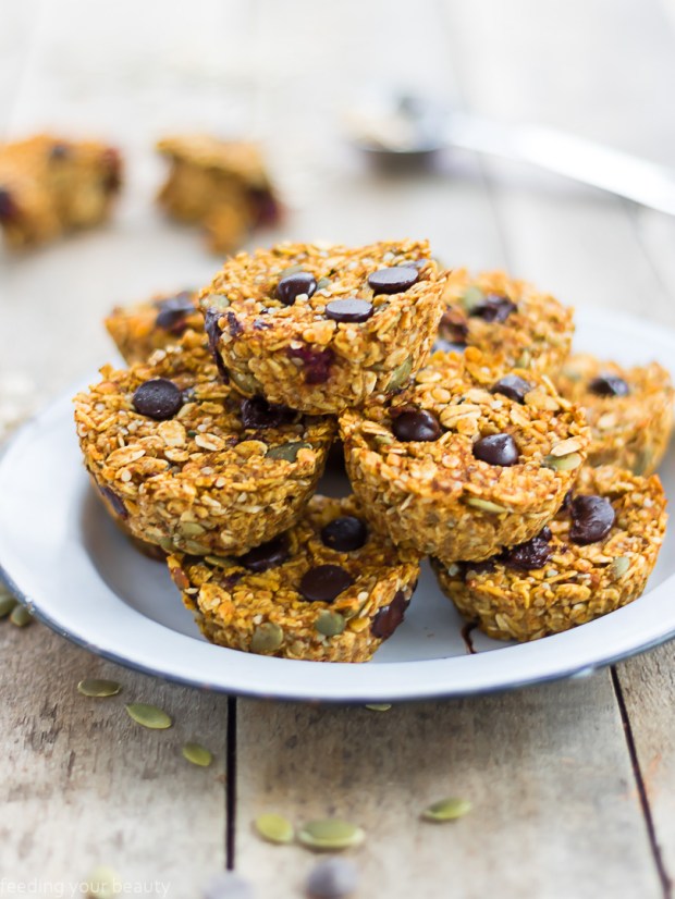 Baked Pumpkin Oatmeal Lentil Cups - Vegan, Oil Free, Gluten Free, Refined Sugar Free