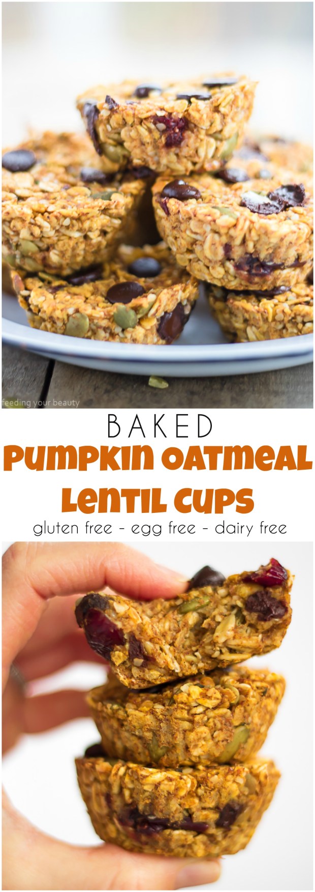 Baked Pumpkin Oatmeal Lentil Cups - Vegan, Oil Free, Plant Based, Refined sugar free, gluten free